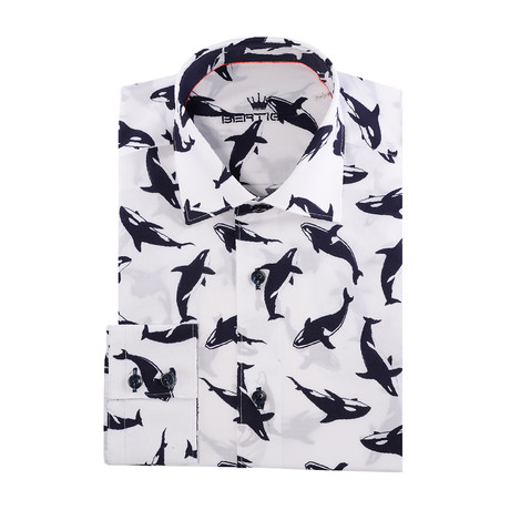 Orca Poplin Print Long-Sleeve Button-Up // White (XS)