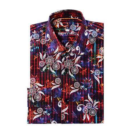 Paisley Abstract Print Long-Sleeve Button-Up // Red (XS)
