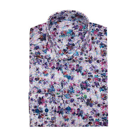 Abstract Poplin Print Long-Sleeve Button-Up // White (XS)