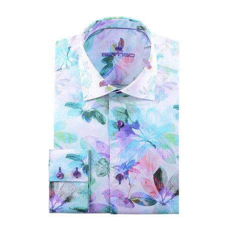 Floral Gradient Poplin Print Long-Sleeve Button-Up // Turquoise (XS)