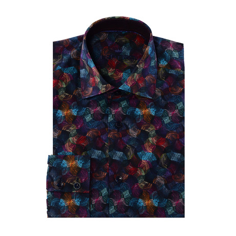Abstract Scale Poplin Print Long-Sleeve Button-Up // Purple (XS)