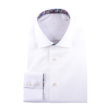 Abstract Square Tone On Tone Long-Sleeve Button-Up // White (XS)