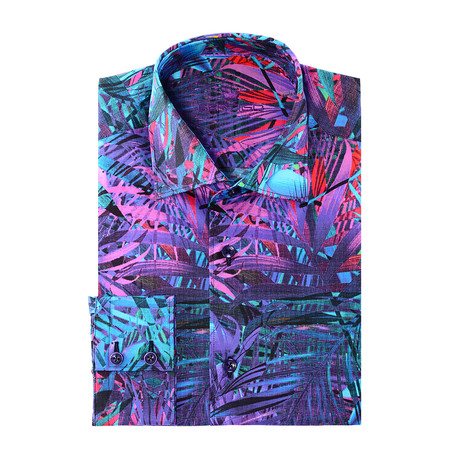 Tropical Abstract Print Long Sleeve Button-Up // Navy Blue (XS)