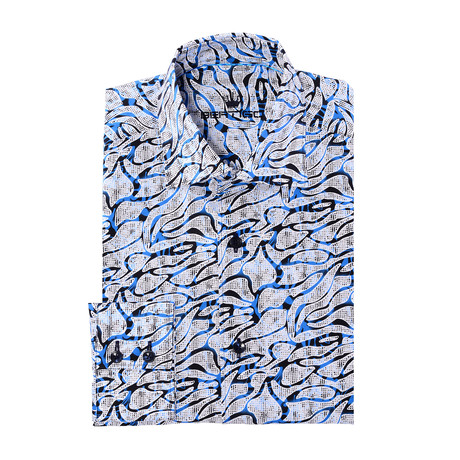 Abstract Poplin Print Long-Sleeve Button-Up // Navy Blue (XS)