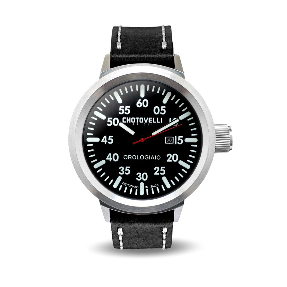 Chotovelli Orologio Subacqueo Italiano Uomo 7911 - Automatico, Cinturino In Pelle Nera, Vetro Zaffiro, Cassa 50mm, Movimento Miyota, Edizione Limitata