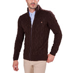Zip-Up Textured Sweater // Brown (2XL)