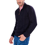 Patterned Quarter-Zip Sweater // Navy (M)