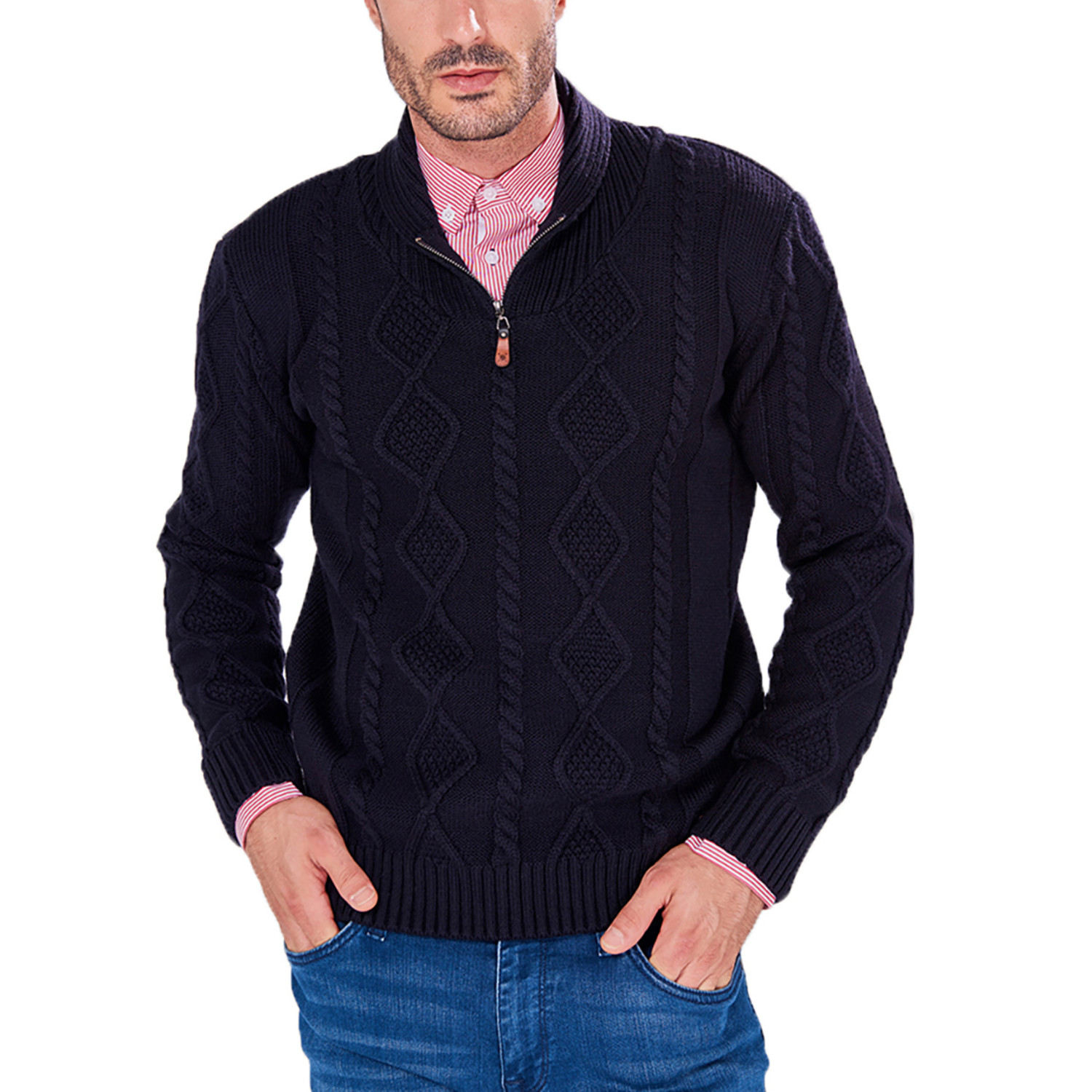 Patterned Quarter-Zip Sweater // Navy (S) - Auden Cavill - Touch of Modern