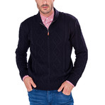 Patterned Quarter-Zip Sweater // Navy (L)