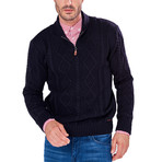 Patterned Quarter-Zip Sweater // Navy (M)