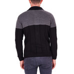Contrast Knit Zip-Up Sweater // Black (3XL)