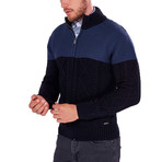 Contrast Knit Zip-Up Sweater // Navy (2XL)