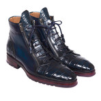 Genuine Crocodile + Calfskin Side Zipper Boots // Blue (Euro: 43)