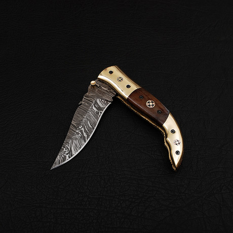 Damascus Liner Lock Folding Knife "Handmade" // 2685