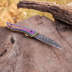 Damascus Liner Lock Folding Knife "Handmade" // 2693