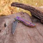 Damascus Liner Lock Folding Knife "Handmade" // 2693