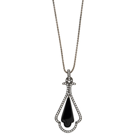 Damiani Julieatte 18k White Gold Diamond + Onyx Pendant Necklace // Chain Length: 20"