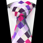 Celino // Silk Neck Tie // Pink + Blue + White + Multi Color Squares