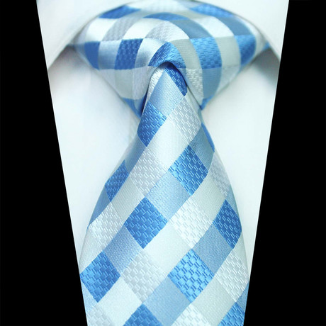 Neck Tie // Sky Blue + White Squares