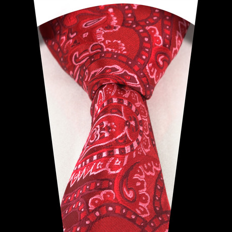 Neck Tie // Rose Candy Red + White Paisley