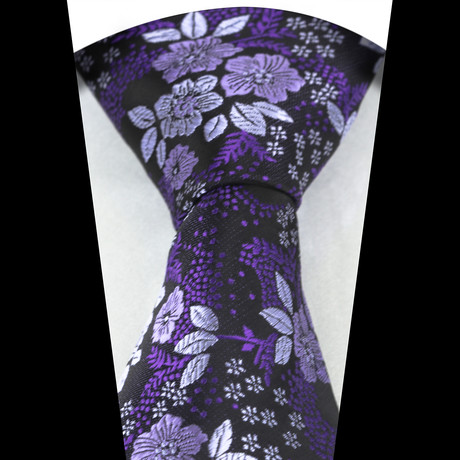 Neck Tie // Purple Silver + Black Floral