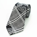 Celino // Silk Neck Tie // Silver + Gray + Black Paisley