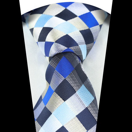 Celino // Silk Neck Tie // Multi Color Blue + White Squares