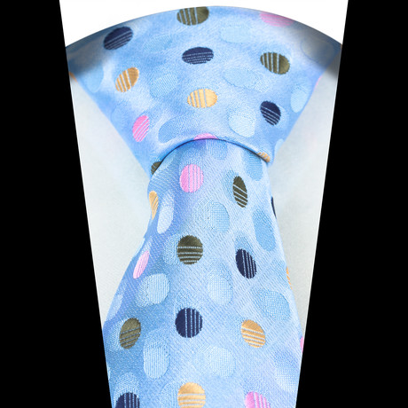 Celino // Silk Neck Tie // Blue + Multi Color Polka Dots