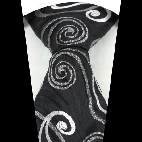 Celino // Silk Neck Tie // Dark Gray + White Paisley