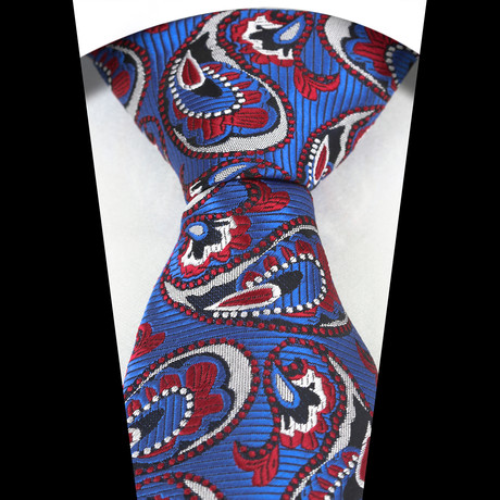Celino // Silk Neck Tie // Sapphire Blue Red + White Paisley