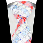 Celino // Silk Neck Tie // Red + Blue + White + Multi Color Squares