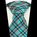 Silk Neck Tie + Gift Box // Turquoise Blue + Black Plaid