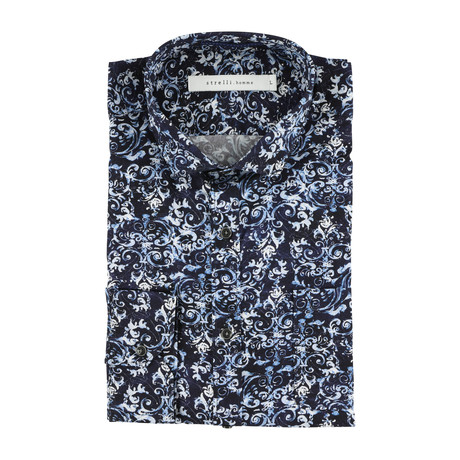 Glue Dress Shirt // Blue Fleur De Lis Abstract (S)