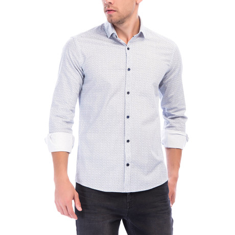 Intricate Dot Design Long Sleeve Button-Up // White (M)