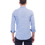 Horizontal Striped Long Sleeve Button-Up // Navy Blue + White (M)