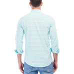 Horizontal Striped Long Sleeve Button-Up // Mint + White (L)