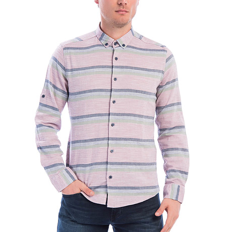 Horizontal Striped Long Sleeve Button-Up // Navy Blue (S)