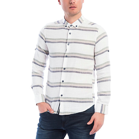Horizontal Striped Long Sleeve Button-Up // Beige (S)