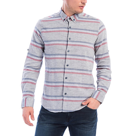 Horizontal Striped Long Sleeve Button-Up // Bordeaux (S)