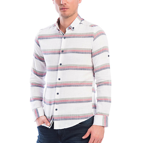 Horizontal Striped Long Sleeve Button-Up // Red (S)