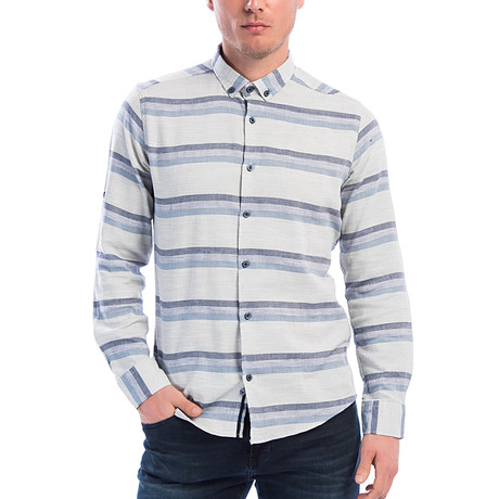 Horizontal Striped Long Sleeve Button-Up // White (S)