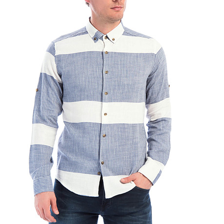 Block Striped Long Sleeve Button-Up // Navy Blue (S)