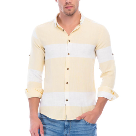 Block Striped Long Sleeve Button-Up // Yellow (S)
