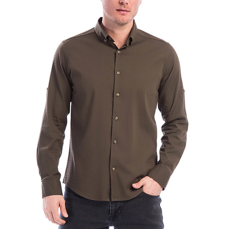 Long Sleeve Button-Up + Brown Buttons // Khaki (XL)