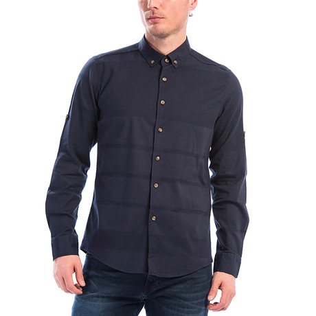 Long Sleeve Button-Up + Brown Buttons // Navy Blue (S)