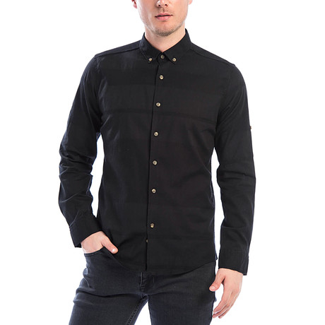 Long Sleeve Button-Up + Muted Stripes // Black (S)