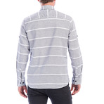 Horizontal Striped Pattern Long Sleeve Button-Up // Navy Blue + White (S)