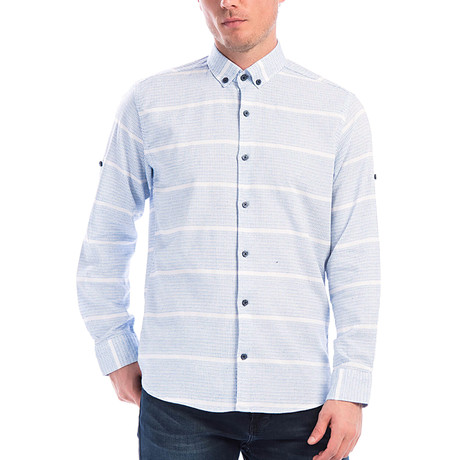 Horizontal Striped Pattern Long Sleeve Button-Up // Blue (S)