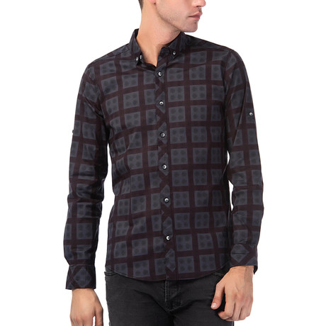 Square Pattern Long Sleeve Button-Up // Anthracite (S)