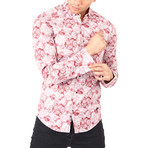 Paisley Design Long Sleeve Button-Up // Red + White (XL)